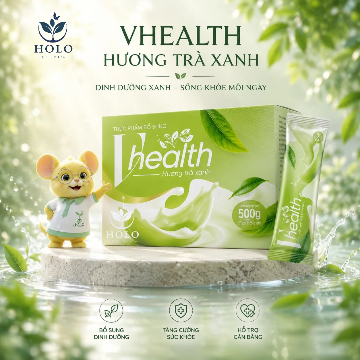 VHEALTH vị Trà Xanh – Dinh Dưỡng Vàng