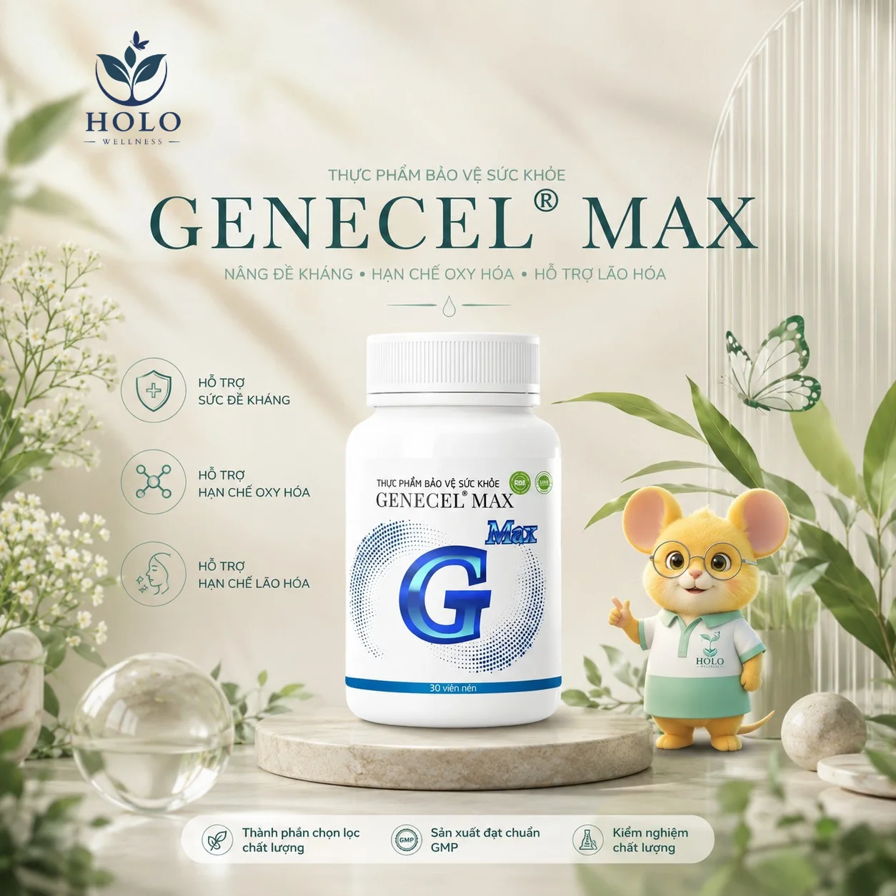 THỰC PHẨM BẢO VỆ SỨC KHỎE GENECEL MAX – TĂNG CƯỜNG ĐỀ KHÁNG, HẠN CHẾ LÃO HÓA (Hộp 30 Viên)