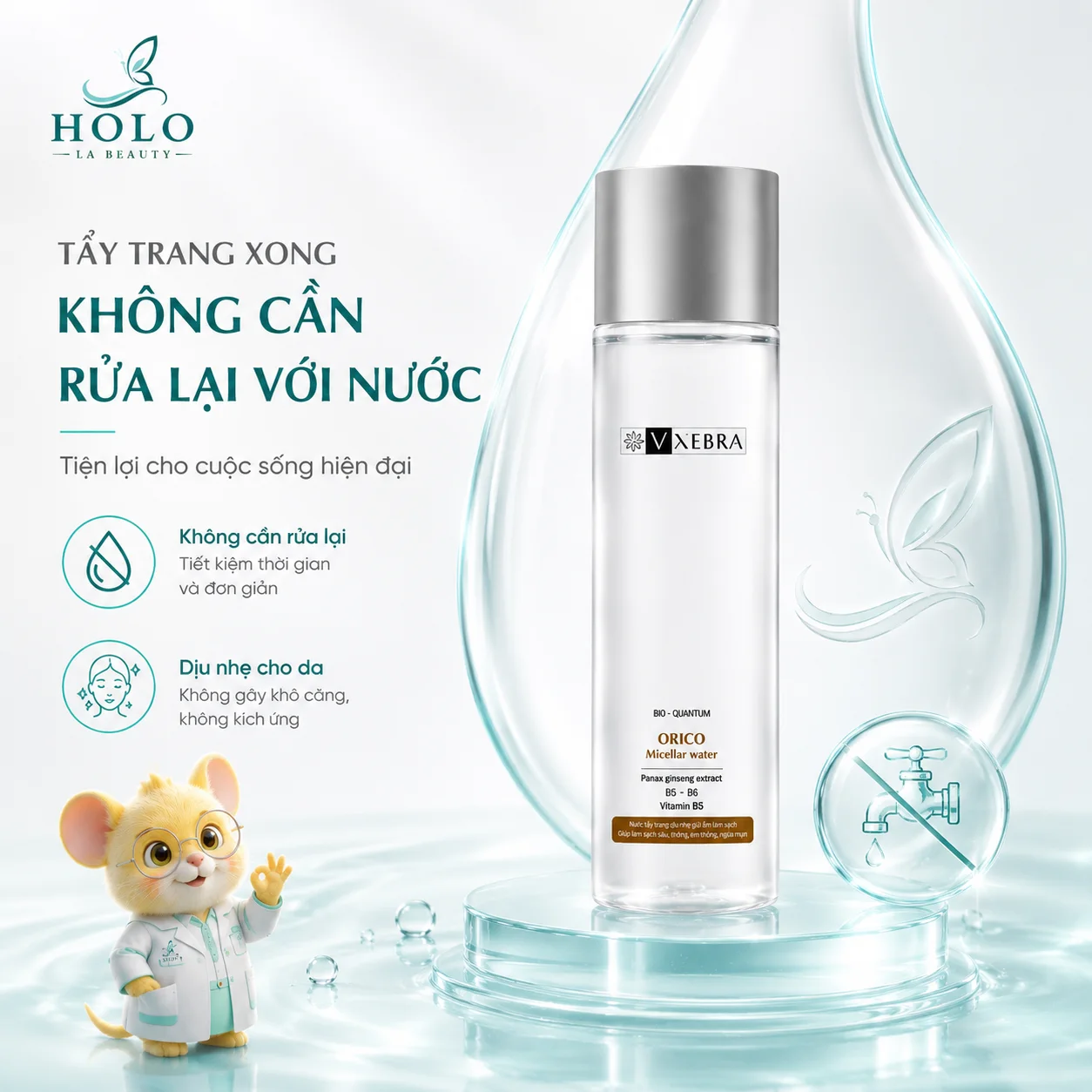 🌿 NƯỚC TẨY TRANG VXEBRA ORICO MICELLAR WATER – SẠCH SÂU, DỊU NHẸ, CẤP ẨM DA 🌿