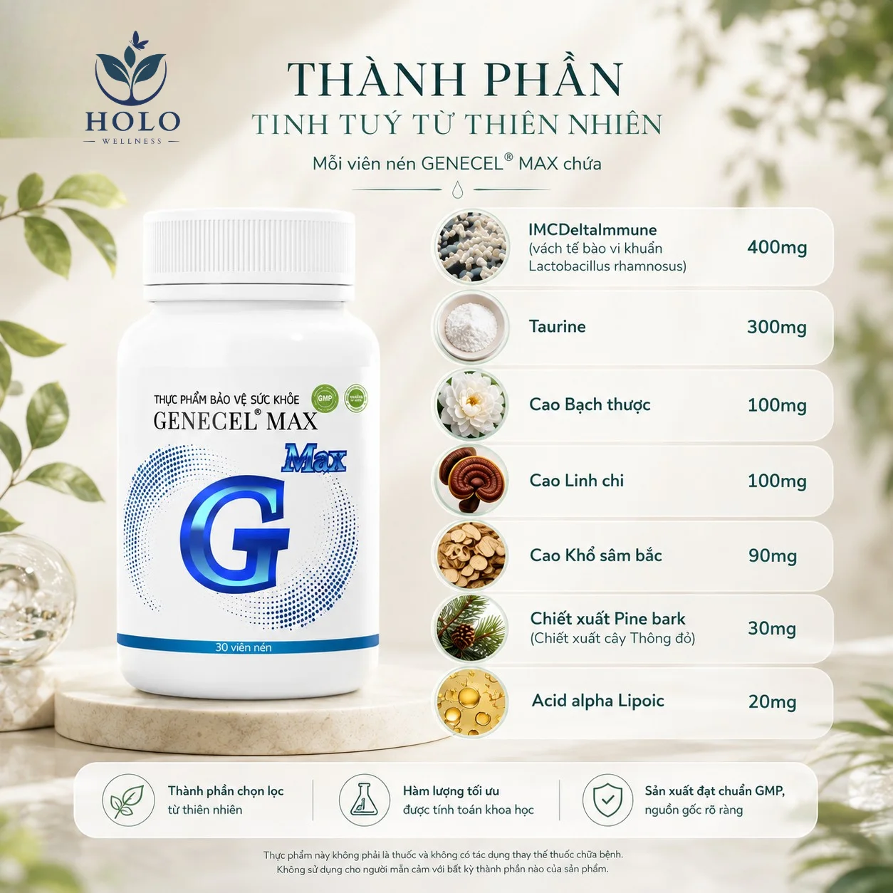THỰC PHẨM BẢO VỆ SỨC KHỎE GENECEL MAX – TĂNG CƯỜNG ĐỀ KHÁNG, HẠN CHẾ LÃO HÓA (Hộp 30 Viên)
