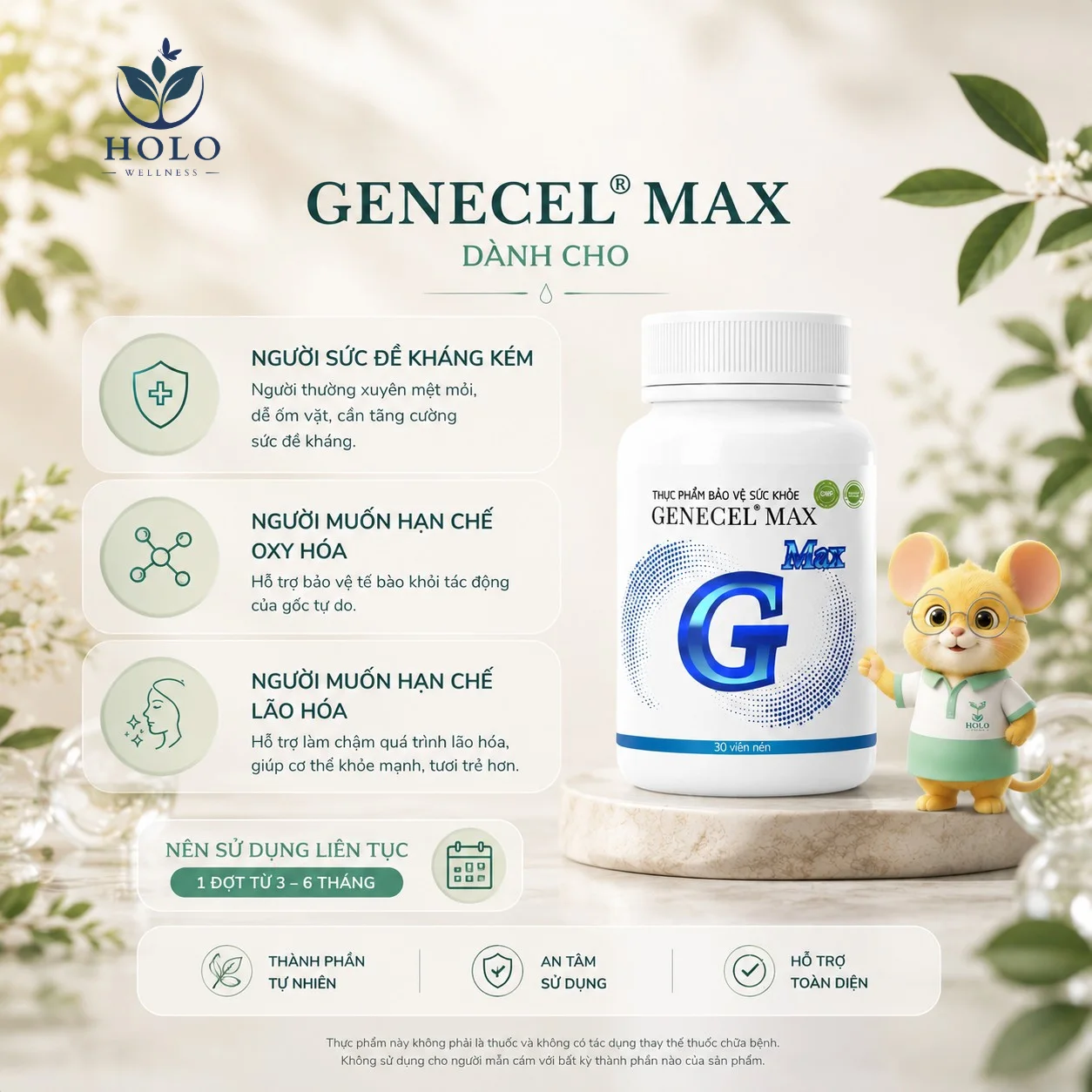 THỰC PHẨM BẢO VỆ SỨC KHỎE GENECEL MAX – TĂNG CƯỜNG ĐỀ KHÁNG, HẠN CHẾ LÃO HÓA (Hộp 30 Viên)