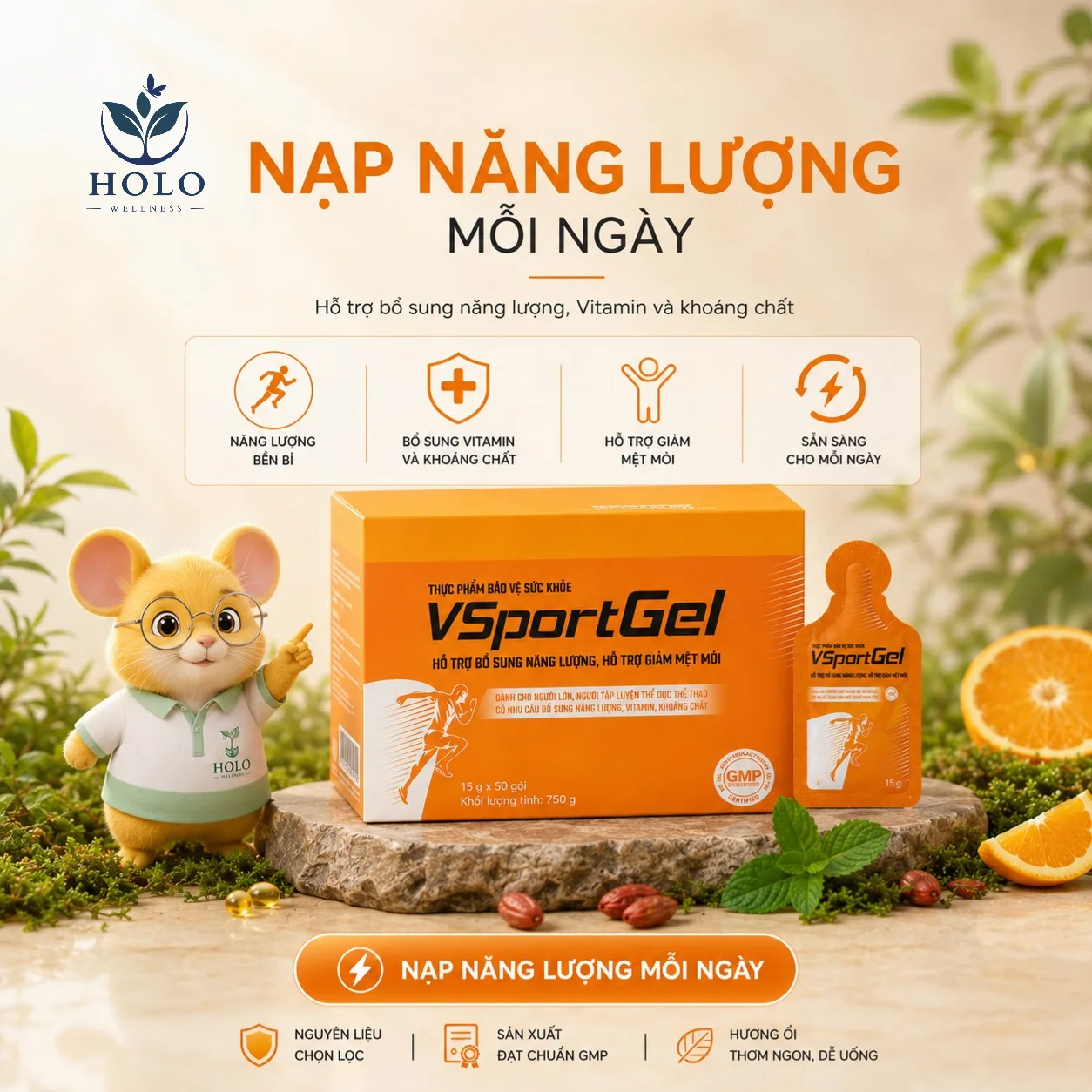 GEL NĂNG LƯỢNG VSPORTGEL – BỨT PHÁ GIỚI HẠN, ĐÁNH TAN MỆT MỎI (Hộp 50 gói)