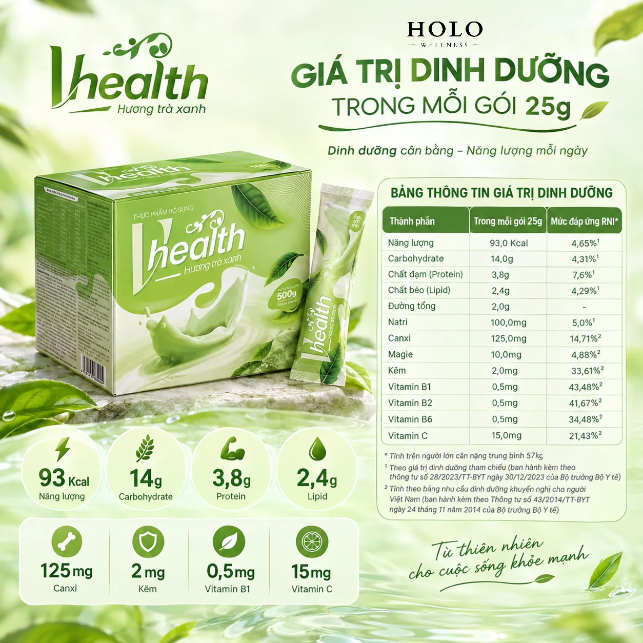VHEALTH vị Trà Xanh – Dinh Dưỡng Vàng
